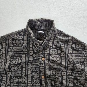 Maui Built Mens Medium Black Grey Logo Print Microfiber Button Down Shirt Hawaii